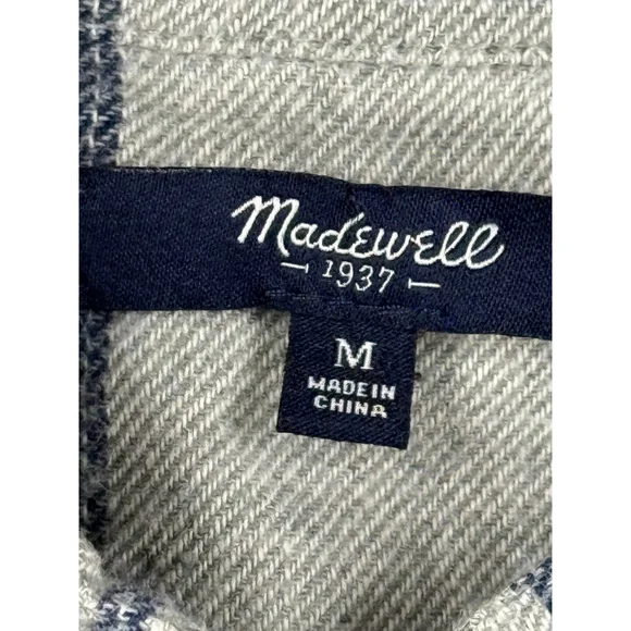 Madewell Women’s Medium Gray Plaid Cotton Wool Flannel Shirt Jacket - Picture 3 of 6